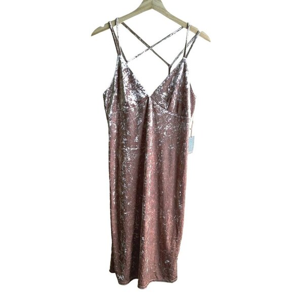 Forever 21 Women M Crushed Velvet Slip Dress Blush Pink Crisscross Back Cocktail - Picture 2 of 8